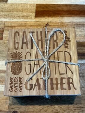 Bamboo 'Gather' Coasters Set - Natural Brown - Set of 4